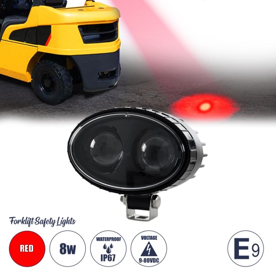 85424 E9 Mark Forklift Safety Lights - Φώτα Προειδοποίησης & Διαγράμμισης Ασφαλείας για Περονοφόρα - Κλάρκ LED 8W DC 9-80V Αδιάβροχο IP67 Κόκκινο Μ14.5 x Π11.5 x Υ8cm