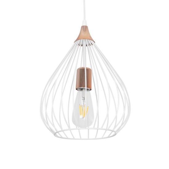 RADIARO 201-0014 Vintage Κρεμαστό Φωτιστικό Οροφής με Ντουί 1 x E27 AC 220-240V IP20 - Λευκό & Χάλκινο - Μ26 x Π26 x Υ35cm