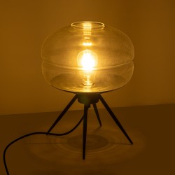 JAVAN 999-0036 Μοντέρνο Επιτραπέζιο Φωτιστικό Πορτατίφ Μονόφωτο 1 x E27 IP20 Διάφανο Γυαλί με Μαύρο Μέταλλο - Μ30 x Π30 x Υ19cm