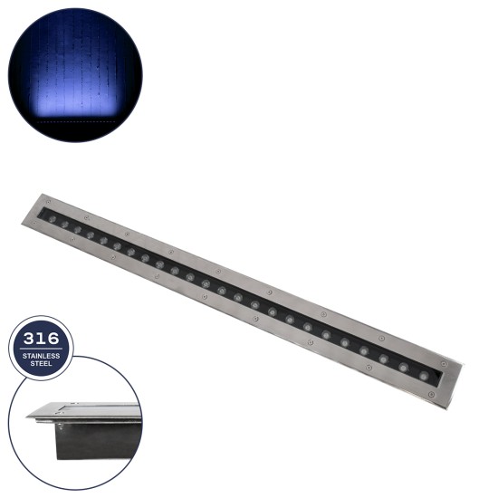 UNDERGROUND-REMVI 90194-B Χωνευτό Φωτιστικό Wall Washer Δαπέδου LED 18W 1440lm 10° DC 24V Αδιάβροχο IP68 L100 x W9 x H7.2cm Μπλε - Ανοξείδωτο Ατσάλι - 3 Years Warranty