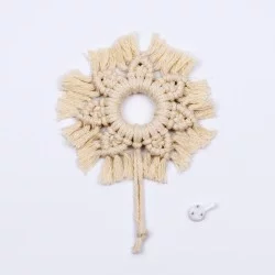 35014 Διακοσμητικό Κρεμαστό Μακραμέ Κρίκος Χειροποίητο Μπεζ Φ13cm