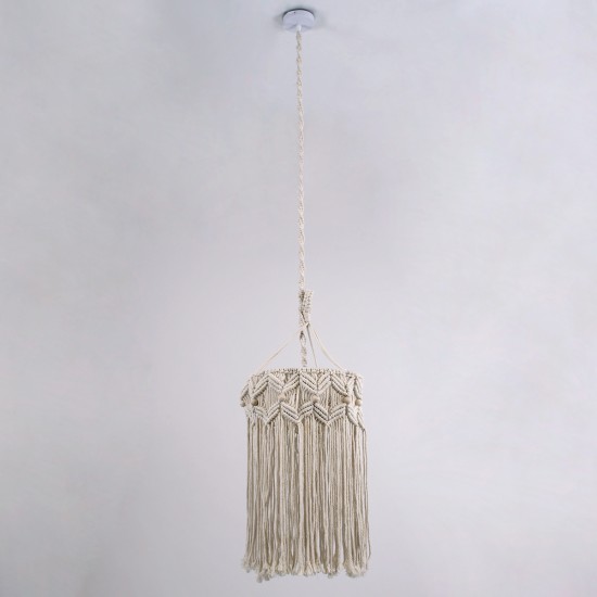 CONGO 36206 Boho - Μακραμέ - Macrame Κρεμαστό Φωτιστικό Οροφής Μονόφωτο 1 x E27 Πλεκτό Χειροποίητο Μπεζ Υφασμάτινο με Σχοινί Φ30 x Υ50cm