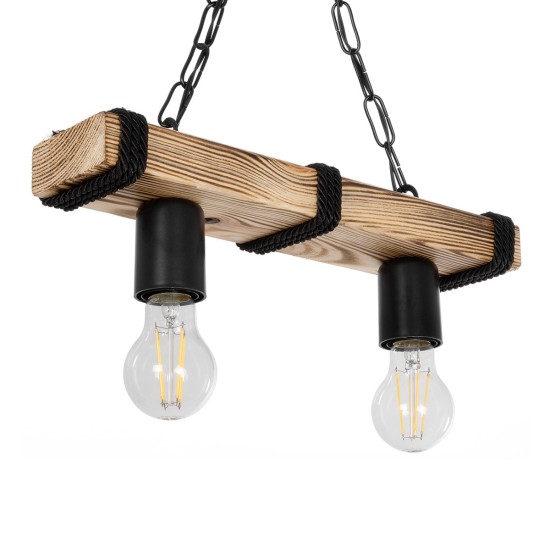 GLISTER 201-0002 Vintage Κρεμαστό Φωτιστικό Ράγα Δίφωτο 2 x E27 IP20 Μπεζ Ξύλο με Μαύρο Σχοινί - Μ38 x Π9 x Υ10cm GLISTER 201-0002 Vintage Κρεμαστό Φωτιστικό Ράγα Δίφωτο 2 x E27 IP20 Μπεζ Ξύλο με Μαύρο Σχοινί - Μ38 x Π9 x Υ10cm