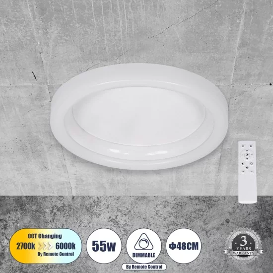 ARIANA 61035 Πλαφονιέρα Οροφής Κύκλος LED CCT 55W 6376lm 120° AC 220-240V - Εναλλαγή Φωτισμού μέσω Τηλεχειριστηρίου All In One Ψυχρό Λευκό 6000k+Φυσικό Λευκό 4500k+Θερμό Λευκό 2700k Dimmable Φ48cm - Λευκό - 3 Years Warranty ARIANA 61035 Πλαφονιέρα Οροφής Κύκλος LED CCT 55W 6376lm 120° AC 220-240V - Εναλλαγή Φωτισμού μέσω Τηλεχειριστηρίου All In One Ψυχρό Λευκό 6000k+Φυσικό Λευκό 4500k+Θερμό Λευκό 2700k Dimmable Φ48cm - Λευκό - 3 Years Warranty