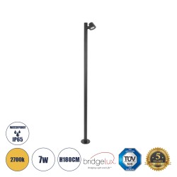 GARDENIA 60510 Φωτιστικό Κήπου - Πάρκου - Πλατείας - Κολωνάκι Αρχιτεκτονικού Φωτισμού Εξωτερικού Χώρου LED 7W 700lm 60° AC220-240V Αδιάβροχο IP65 - Σώμα Αλουμινίου & Tempered Glass - Μ15 x Π18 x Υ180cm - Θερμό Λευκό 2700K - Γκρι Ανθρακί - Bridgelux Ch
