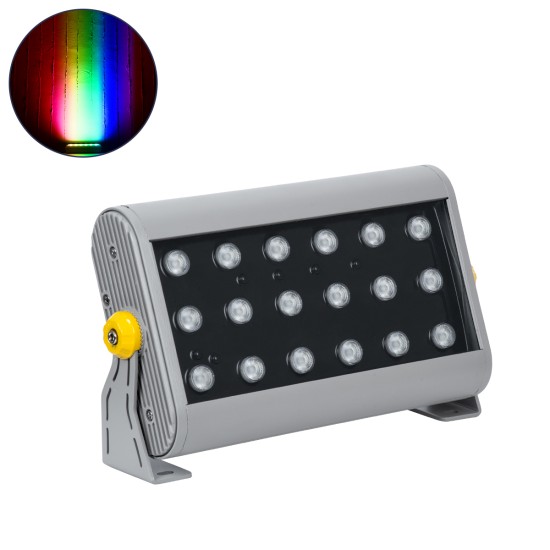 FLOOD-HENA 90642 Προβολέας Wall Washer για Φωτισμό Κτιρίων LED 36W 3600lm 30° DC 24V Αδιάβροχο IP65 Μ30 x Π6 x Υ17cm Πολύχρωμο RGB DMX512 - Ασημί - 3 Years Warranty