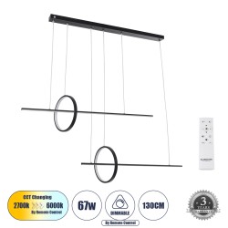 LINEARE 61290 Μοντέρνο Κρεμαστό Φωτιστικό Οροφής LED 67W 7504lm 300° AC 220-240V IP20 Ρυθμιζόμενο Λευκό CCT με Χειριστήριο από 2700K έως 6000K Dimmable - Lumileds SMD Chip - Μαύρο Ματ - Μ130 x Π25 x Υ60cm - 3 Χρόνια Εγγύηση