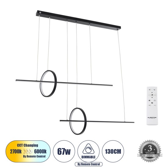 LINEARE 61290 Μοντέρνο Κρεμαστό Φωτιστικό Οροφής LED 67W 7504lm 300° AC 220-240V IP20 Ρυθμιζόμενο Λευκό CCT με Χειριστήριο από 2700K έως 6000K Dimmable - Lumileds SMD Chip - Μαύρο Ματ - Μ130 x Π25 x Υ60cm - 3 Χρόνια Εγγύηση