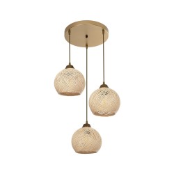 YASAM 203-0024 Vintage Κρεμαστό Φωτιστικό Οροφής με Ντουί 3 x E27 AC 220-240V IP20 - Μπεζ & Χρυσό - Μ42 x Π42 x Υ54cm