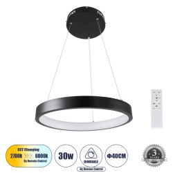 NEMESIS 61155 Μοντέρνο Κρεμαστό Φωτιστικό Οροφής LED 30W 3513lm 360° AC 220-240V IP20 Ρυθμιζόμενο Λευκό CCT με Χειριστήριο από 2700K έως 6000K Dimmable - Lumileds SMD Chip - Μαυρό Ματ - Μ40 x Π40 x Υ4cm - 3 Χρόνια Εγγύηση