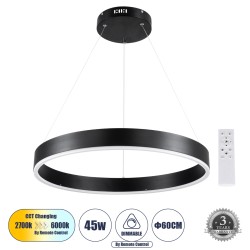 VENOM 61176 Μοντέρνο Κρεμαστό Φωτιστικό Οροφής LED 45W 5269lm 120° AC 220-240V IP20 Ρυθμιζόμενο Λευκό CCT με Χειριστήριο από 2700K έως 6000K Dimmable - Lumileds SMD Chip - Μαύρο Ματ - Μ60 x Π60 x Υ6.5cm - 3 Χρόνια Εγγύηση