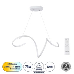 SPIRALE 61284 Μοντέρνο Κρεμαστό Φωτιστικό Οροφής LED 75W 8400lm 300° AC 220-240V IP20 Ρυθμιζόμενο Λευκό CCT με Χειριστήριο από 2700K έως 6000K Dimmable - Lumileds SMD Chip - Λευκό Ματ - Μ72 x Π25 x Υ30cm - 3 Χρόνια Εγγύηση