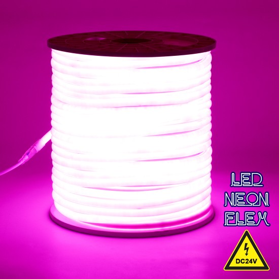 70587 TUBE 360° Degree Neon Flex Epistar LED SMD 2835 1m 12W/m 120LED/m 1212lm/m 360° DC 24V Αδιάβροχη IP68 Ροζ Dimmable