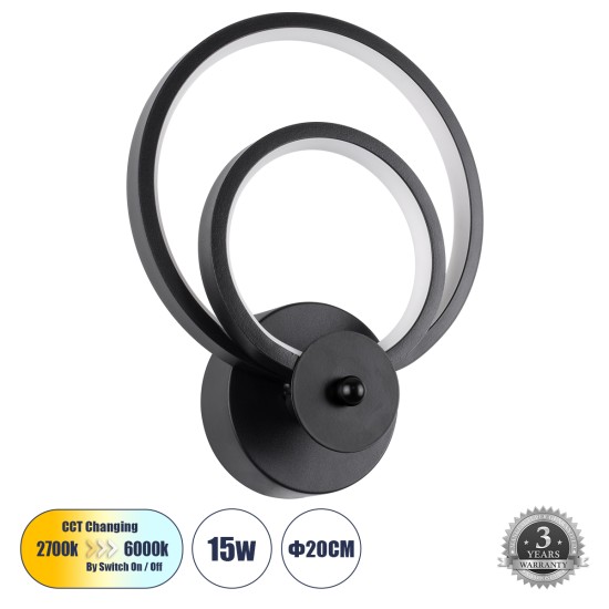 FREDDIE 61076 Φωτιστικό Τοίχου - Απλίκα Design LED CCT 15W 1800lm 300° AC 220-240V - Εναλλαγή Φωτισμού μέσω Διακόπτη On/Off All In One Ψυχρό 6000k+Φυσικό 4500k+Θερμό 2700k Μ20 x Π7.5 x Υ25cm - Μαύρο FREDDIE 61076 Φωτιστικό Τοίχου - Απλίκα Design LED CCT 15W 1800lm 300° AC 220-240V - Εναλλαγή Φωτισμού μέσω Διακόπτη On/Off All In One Ψυχρό 6000k+Φυσικό 4500k+Θερμό 2700k Μ20 x Π7.5 x Υ25cm - Μαύρο