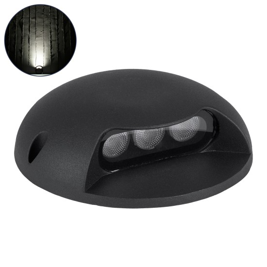 STEPLUNA 90617 Φωτιστικό Σκαλοπατιού / Διαδρόμου LED 3W 345lm 10° DC 24V Αδιάβροχο IP65 Φυσικό Λευκό 4500K Dimmable - Bridgelux SMD Chip - Μαύρο Ματ - Μ12 x Π12 x Υ3cm - 3 Χρόνια Εγγύηση