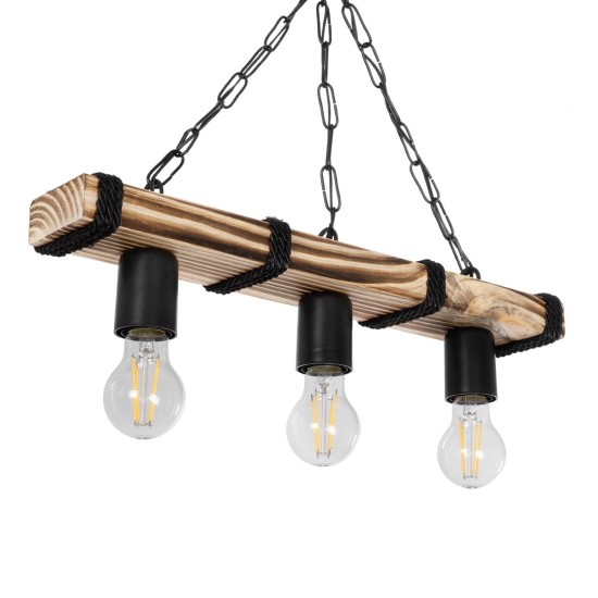 GLISTER 201-0003 Vintage Κρεμαστό Φωτιστικό Ράγα Τρίφωτο 3 x E27 IP20 Μπεζ Ξύλο με Μαύρο Σχοινί - Μ50 x Π9 x Υ10cm GLISTER 201-0003 Vintage Κρεμαστό Φωτιστικό Ράγα Τρίφωτο 3 x E27 IP20 Μπεζ Ξύλο με Μαύρο Σχοινί - Μ50 x Π9 x Υ10cm
