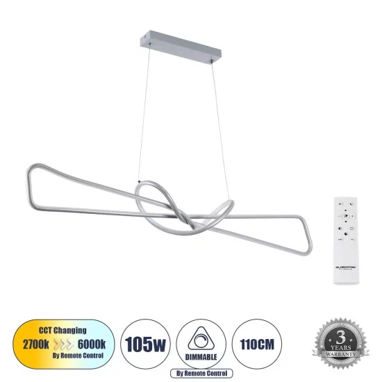 DOLORES 61281 Κρεμαστό Φωτιστικό Οροφής Design LED CCT 105W 11760lm 300° AC 220-240V - Εναλλαγή Φωτισμού μέσω Τηλεχειριστηρίου All In One Ψυχρό 6000k+Φυσικό 4500k+Θερμό 2700k Dimmable Μ110 x Π17 x Υ17.5cm - Νίκελ Ασημί Βούρτσας - 3 Years Warran DOLORES 61281 Κρεμαστό Φωτιστικό Οροφής Design LED CCT 105W 11760lm 300° AC 220-240V - Εναλλαγή Φωτισμού μέσω Τηλεχειριστηρίου All In One Ψυχρό 6000k+Φυσικό 4500k+Θερμό 2700k Dimmable Μ110 x Π17 x Υ17.5cm - Νίκελ Ασημί Βούρτσας - 3 Years Warran