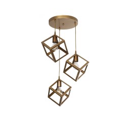 DISE 201-0057 Μοντέρνο Κρεμαστό Φωτιστικό Οροφής με Ντουί 3 x E27 AC 220-240V IP20 - Χρυσό - Μ48 x Π48 x Υ65cm