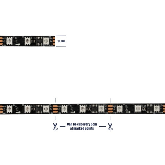 DIGIPRO 90589 Ψηφιακή Pixel Addressable Ταινία LED 14.4W/m 864lm/m 120° DC 12V IP20 60 x SMD5050 Chip/m 20 x Pixel/m Πολύχρωμο RGB Dimmable SPI/TTL Protocol IC WS2811/UCS16703 - Sanan SMD Chip - Μ500 x Π1 x Υ0.2cm - Ρολό 5 Μέτρων - 5 Χρόνια Εγγύηση