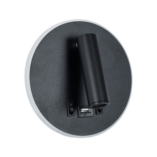 LADY-R 60938 Μοντέρνο Φωτιστικό Τοίχου - Απλίκα Ξενοδοχείου Reading Light με Φορτιστή USB 3A LED 6W 600lm 36° & 360° AC 220-240V IP20 Φυσικό Λευκό 4500K - Bridgelux COB Chip & TÜV SÜD Driver - Μαύρο Ματ - Μ15 x Π15 x Υ7cm - 3 Χρόνια Εγγύηση