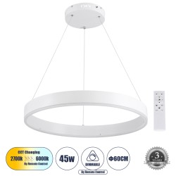 VENOM 61177 Μοντέρνο Κρεμαστό Φωτιστικό Οροφής LED 45W 5269lm 120° AC 220-240V IP20 Ρυθμιζόμενο Λευκό CCT με Χειριστήριο από 2700K έως 6000K Dimmable - Lumileds SMD Chip - Λευκό Ματ - Μ60 x Π60 x Υ6.5cm - 3 Χρόνια Εγγύηση