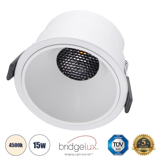 PLUTO-B 60260 Χωνευτό LED Spot Downlight TrimLess Φ10.4cm 15W 1950lm 38° AC 220-240V IP20 Φ10.4 x Υ6.5cm - Στρόγγυλο - Λευκό & Anti-Glare HoneyComb - Φυσικό Λευκό 4500K - Bridgelux COB - 5 Years Warranty