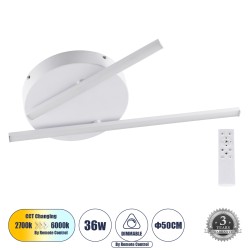 DRACO 61092 Μοντέρνο Φωτιστικό Οροφής LED 36W 4428lm 120° AC 220-240V IP20 Ρυθμιζόμενο Λευκό CCT με Χειριστήριο από 2700K έως 6000K Dimmable - Lumileds SMD Chip - Λευκό Ματ - Μ50 x Π50 x Υ6cm - 3 Χρόνια Εγγύηση