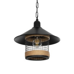 GLORA 201-0090 Vintage Κρεμαστό Φωτιστικό Οροφής με Ντουί 1 x E27 AC 220-240V IP20 - Μαύρο & Μπεζ - Μ30 x Π30 x Υ29cm