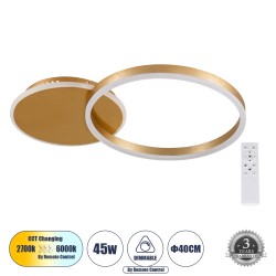 VENOM 61119 Μοντέρνο Φωτιστικό Οροφής LED 45W 5445lm 360° AC 220-240V IP20 Ρυθμιζόμενο Λευκό CCT με Χειριστήριο από 2700K έως 6000K Dimmable - Lumileds SMD Chip - Χρυσό Βούρτσας - Μ60 x Π40 x Υ7.5cm - 3 Χρόνια Εγγύηση