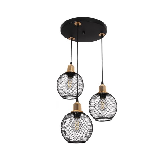 VIVIDUS 201-0020 Vintage Κρεμαστό Φωτιστικό Πλέγμα Τρίφωτο 3 x E27 IP20 Μαύρο & Χρυσό Μέταλλο - Μ40 x Π40 x Υ60cm VIVIDUS 201-0020 Vintage Κρεμαστό Φωτιστικό Πλέγμα Τρίφωτο 3 x E27 IP20 Μαύρο & Χρυσό Μέταλλο - Μ40 x Π40 x Υ60cm