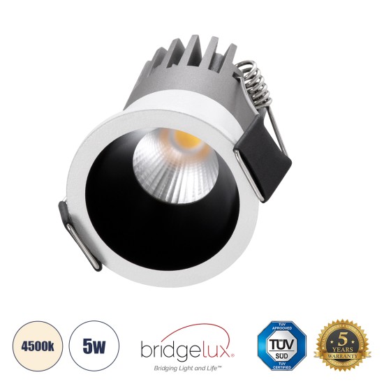 MICRO-S 60234 Χωνευτό LED Spot Downlight TrimLess Φ4cm 5W 650lm 38° AC 220-240V IP20 Φ4 x Υ5.9cm - Στρόγγυλο - Λευκό με Μαύρο Κάτοπτρο - Φυσικό Λευκό 4500K - Bridgelux COB - 5 Years Warranty