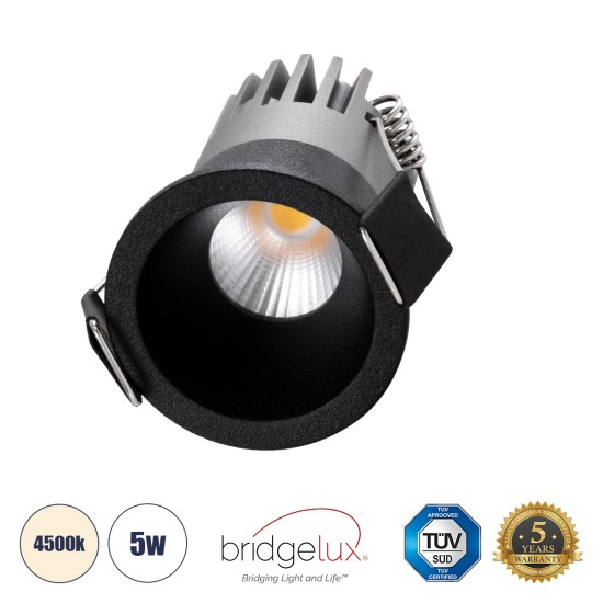 MICRO-S 60238 Χωνευτό LED Spot Downlight TrimLess Φ4cm 5W 650lm 38° AC 220-240V IP20 Φ4 x Υ5.9cm - Στρόγγυλο - Μαύρο - Φυσικό Λευκό 4500K - Bridgelux COB - 5 Years Warranty