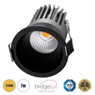 MICRO-B 60245 Χωνευτό LED Spot Downlight TrimLess Φ6cm 7W 875lm 38° AC 220-240V IP20 Φ6 x Υ7.8cm - Στρόγγυλο - Μαύρο - Θερμό Λευκό 2700K - Bridgelux COB - 5 Years Warranty