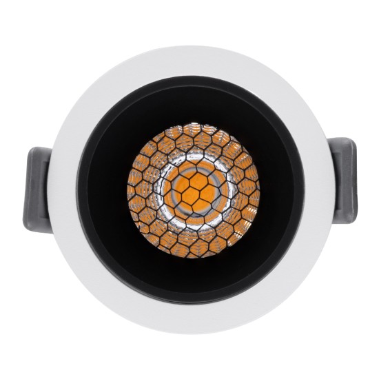 PLUTO-S 60246 Χωνευτό LED Spot Downlight TrimLess Φ6.4cm 7W 910lm 38° AC 220-240V IP20 Φ6.4 x Υ4.9cm - Στρόγγυλο - Λευκό με Μαύρο Κάτοπτρο & Anti-Glare HoneyComb - Φυσικό Λευκό 4500K - Bridgelux COB - 5 Years Warranty