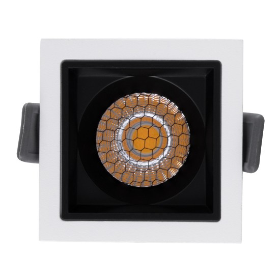 PLUTO-S 60264 Χωνευτό LED Spot Downlight TrimLess Μ6.4xΠ6.4cm 7W 910lm 38° AC 220-240V IP20 Μ6.4 x Π6.4 x Υ4.9cm - Τετράγωνο - Λευκό με Μαύρο Κάτοπτρο & Anti-Glare HoneyComb - Φυσικό Λευκό 4500K - Bridgelux COB - 5 Years Warranty