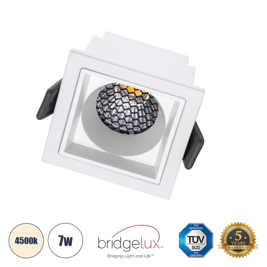 PLUTO-S 60266 Χωνευτό LED Spot Downlight TrimLess Μ6.4xΠ6.4cm 7W 910lm 38° AC 220-240V IP20 Μ6.4 x Π6.4 x Υ4.9cm - Τετράγωνο - Λευκό & Anti-Glare HoneyComb - Φυσικό Λευκό 4500K - Bridgelux COB - 5 Years Warranty