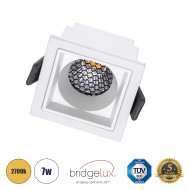 PLUTO-S 60267 Χωνευτό LED Spot Downlight TrimLess Μ6.4xΠ6.4cm 7W 875lm 38° AC 220-240V IP20 Μ6.4 x Π6.4 x Υ4.9cm - Τετράγωνο - Λευκό & Anti-Glare HoneyComb - Θερμό Λευκό 2700K - Bridgelux COB - 5 Years Warranty