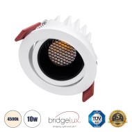 LEO-R 60282 Χωνευτό LED Spot Downlight TrimLess Φ8.5cm 10W 1300lm 38° AC 220-240V IP20 Φ8.5 x Υ6.6cm - Στρόγγυλο - Κινούμενο - Λευκό με Μαύρο Κάτοπτρο & Anti-Glare HoneyComb - Φυσικό Λευκό 4500K - Bridgelux COB - 5 Years Warranty