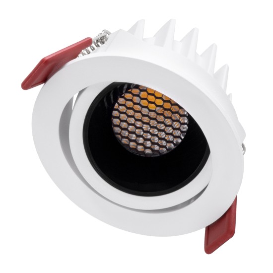 LEO-R 60282 Χωνευτό LED Spot Downlight TrimLess Φ8.5cm 10W 1300lm 38° AC 220-240V IP20 Φ8.5 x Υ6.6cm - Στρόγγυλο - Κινούμενο - Λευκό με Μαύρο Κάτοπτρο & Anti-Glare HoneyComb - Φυσικό Λευκό 4500K - Bridgelux COB - 5 Years Warranty