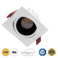 LEO-SQ 60289 Χωνευτό LED Spot Downlight TrimLess Μ8.5xΠ8.5cm 10W 1250lm 38° AC 220-240V IP20 Μ8.5 x Π8.5 x Υ6.6cm - Τετράγωνο - Κινούμενο - Λευκό με Μαύρο Κάτοπτρο & Anti-Glare HoneyComb - Θερμό Λευκό 2700K - Bridgelux COB - 5 Years Warranty