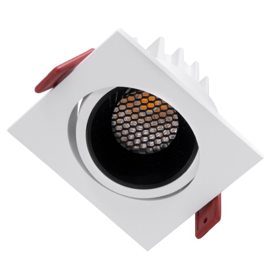 LEO-SQ 60289 Χωνευτό LED Spot Downlight TrimLess Μ8.5xΠ8.5cm 10W 1250lm 38° AC 220-240V IP20 Μ8.5 x Π8.5 x Υ6.6cm - Τετράγωνο - Κινούμενο - Λευκό με Μαύρο Κάτοπτρο & Anti-Glare HoneyComb - Θερμό Λευκό 2700K - Bridgelux COB - 5 Years Warranty