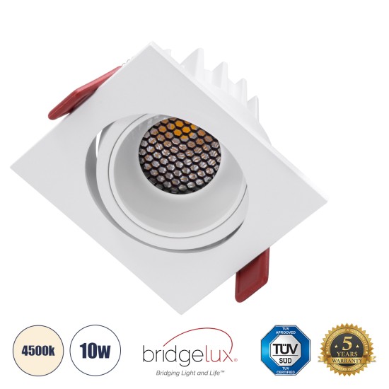 LEO-SQ 60290 Χωνευτό LED Spot Downlight TrimLess Μ8.5xΠ8.5cm 10W 1300lm 38° AC 220-240V IP20 Μ8.5 x Π8.5 x Υ6.6cm - Τετράγωνο - Κινούμενο - Λευκό & Anti-Glare HoneyComb - Φυσικό Λευκό 4500K - Bridgelux COB - 5 Years Warranty