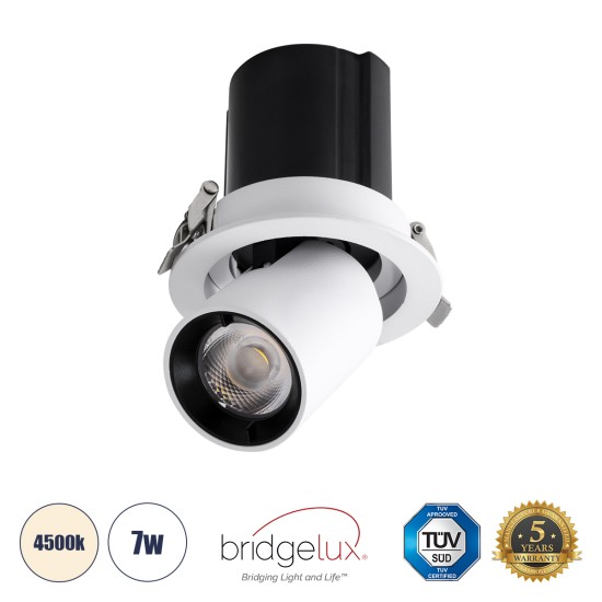 VIRGO-S 60302 Χωνευτό LED Spot Downlight TrimLess Φ9cm 7W 910lm 36° AC 220-240V IP20 Φ9cm x Υ9cm - Στρόγγυλο - Λευκό με Μαύρο Κάτοπτρο - Φυσικό Λευκό 4500K - Bridgelux COB - 5 Years Warranty