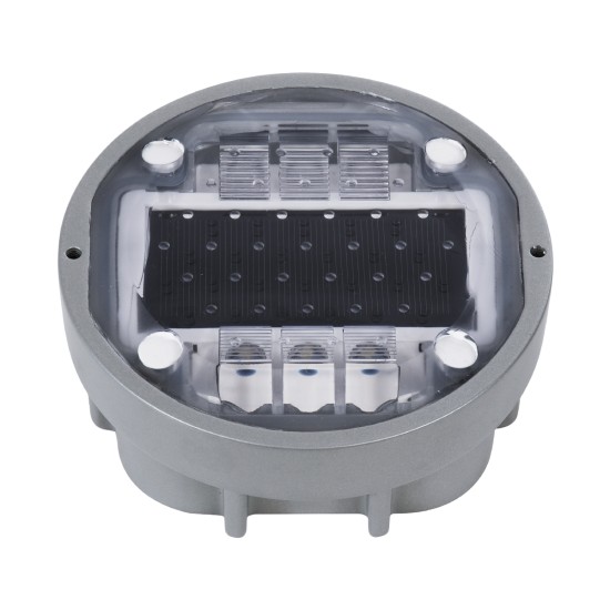 ROADER 60367 Professional LED Strobe Αυτόνομος Ηλιακός Χωνευτός Ανακλαστήρας Οδοστρώματος με Ενσωματωμένο Φωτοβολταϊκό Panel 2.5V 220mA & Επαναφορτιζόμενη Μπαταρία Ni-MH 1.2V 1200mAh - Αδιάβροχο IP68 - Ψυχρό Λευκό 6000K - Max Pass Load 20 Τόνοι - Φ12.