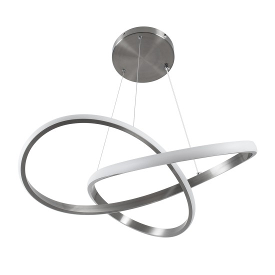 DEXTER 60498 Μοντέρνο Κρεμαστό Φωτιστικό Οροφής LED 72W 8064lm 300° AC 220-240V IP20 Ρυθμιζόμενο Λευκό CCT με Χειριστήριο από 2700K έως 6000K Dimmable - Lumileds SMD Chip - Νίκελ Βούρτσας - Μ56 x Π56 x Υ14cm - 3 Χρόνια Εγγύηση