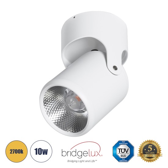 DETRONIC 60502 Επιφανειακό Κινούμενο Spot Downlight LED 10W 1250lm 24° AC 220-240V IP20 Φ9cm x Υ16cm - Στρόγγυλο - Λευκό - Θερμό Λευκό 2700K - Bridgelux COB - TÜV Certified Driver - 5 Χρόνια Εγγύηση