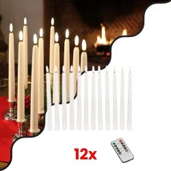 CANDLESTICKS 79564 Διακοσμητικό Κερi Κηροπηγίου με Εφέ Κινούμενης Φλόγας & IR Ασύρματο Χειριστήριο LED 0.5W 25lm 180° DC 3V με 2xAA Μπαταρίες IP20 Θερμό Λευκό 2700K - Λευκό - Μ2 x Π2 x Υ27.5cm - Πακέτο 12 Τεμαχίων - 2 Χρόνια Εγγύηση