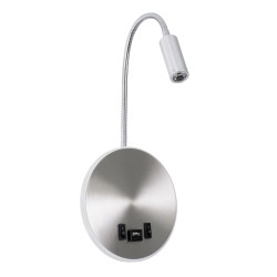 GOOSE 60884 Μοντέρνο Φωτιστικό Τοίχου - Απλίκα Ξενοδοχείου Reading Light με Φορτιστή USB 3A LED 6W 600lm 36° & 360° AC 220-240V IP20 Φυσικό Λευκό 4500K - CREE XPE & Lumileds SMD Chip & TÜV SÜD Driver - Νίκελ Βούρτσας - Μ15.5 x Π15 x Υ30.5cm - 