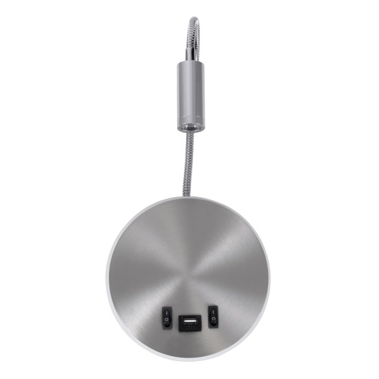 GOOSE 60884 Μοντέρνο Φωτιστικό Τοίχου - Απλίκα Ξενοδοχείου Reading Light με Φορτιστή USB 3A LED 6W 600lm 36° & 360° AC 220-240V IP20 Φυσικό Λευκό 4500K - CREE XPE & Lumileds SMD Chip & TÜV SÜD Driver - Νίκελ Βούρτσας - Μ15.5 x Π15 x Υ30.5cm - 