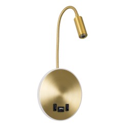 GOOSE 60885 Μοντέρνο Φωτιστικό Τοίχου - Απλίκα Ξενοδοχείου Reading Light με Φορτιστή USB 3A LED 6W 600lm 36° & 360° AC 220-240V IP20 Φυσικό Λευκό 4500K - CREE XPE & Lumileds SMD Chip & TÜV SÜD Driver - Χρυσό Πλατίνα - Μ15.5 x Π15 x Υ30.5cm - 3